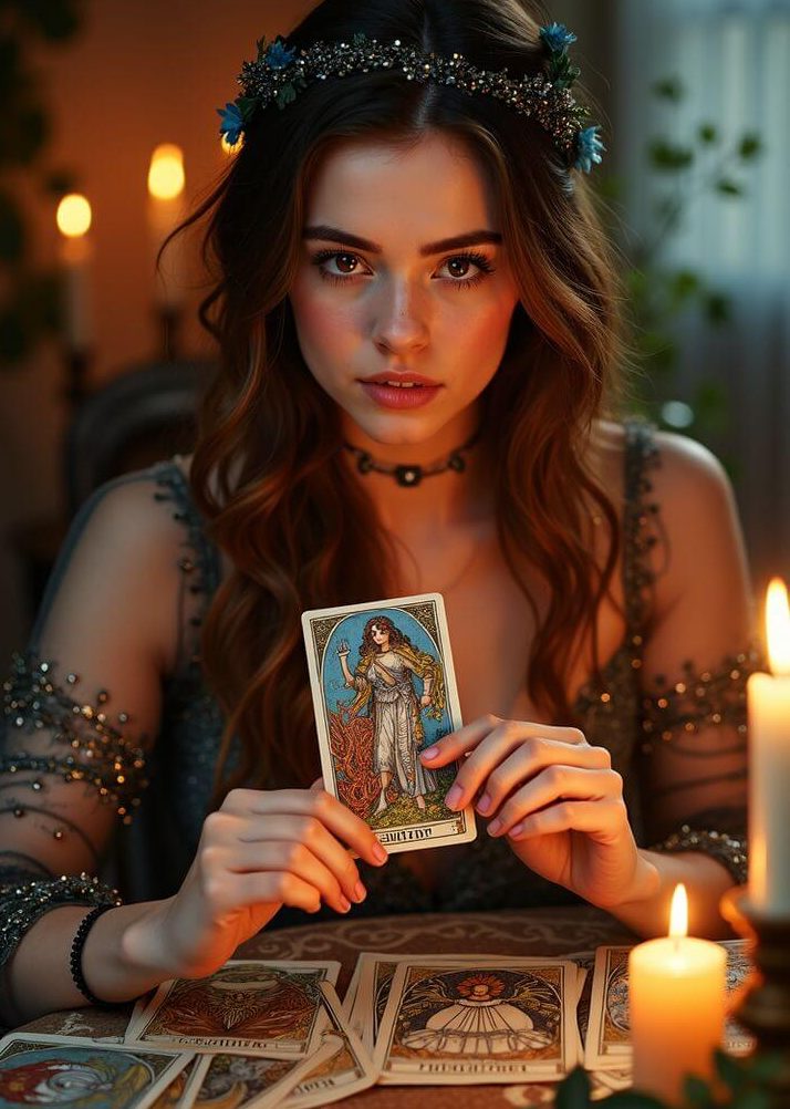 Mulher realizando leitura de cartas
