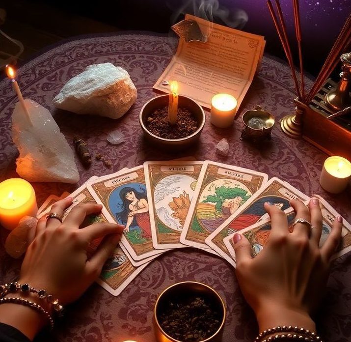 Cartomante realizando consulta de tarot