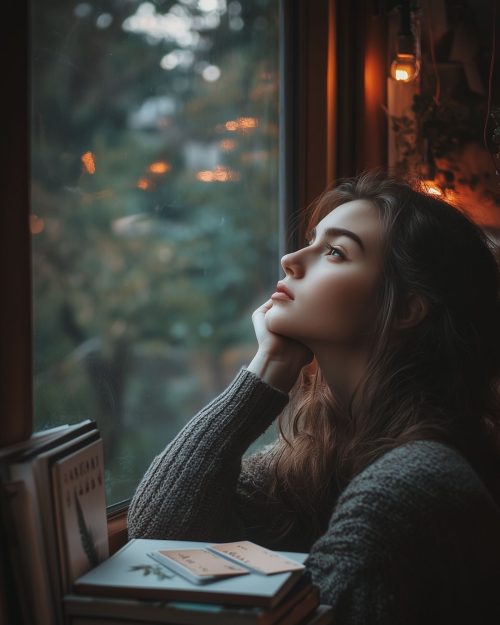 Mulher pensativa refletindo sobre a vida amorosa