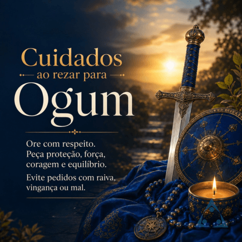 Banner com cuidados ao rezar para Ogum com respeito